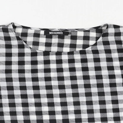 Missguided Womens Black Check Polyester Basic Blouse Size 10 Round Neck
