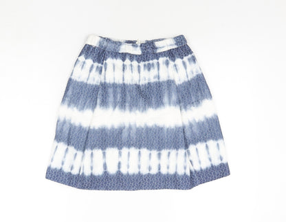 United Colors of Benetton Womens Blue Geometric Cotton A-Line Skirt Size 6 Zip - Tie Dye