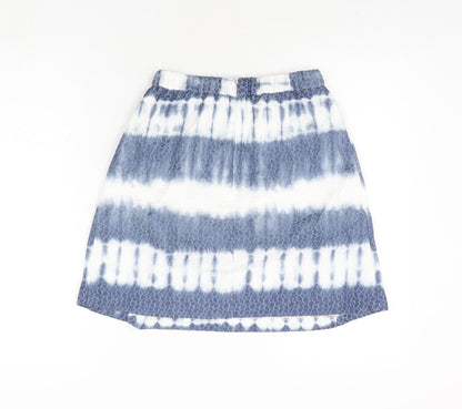 United Colors of Benetton Womens Blue Geometric Cotton A-Line Skirt Size 6 Zip - Tie Dye