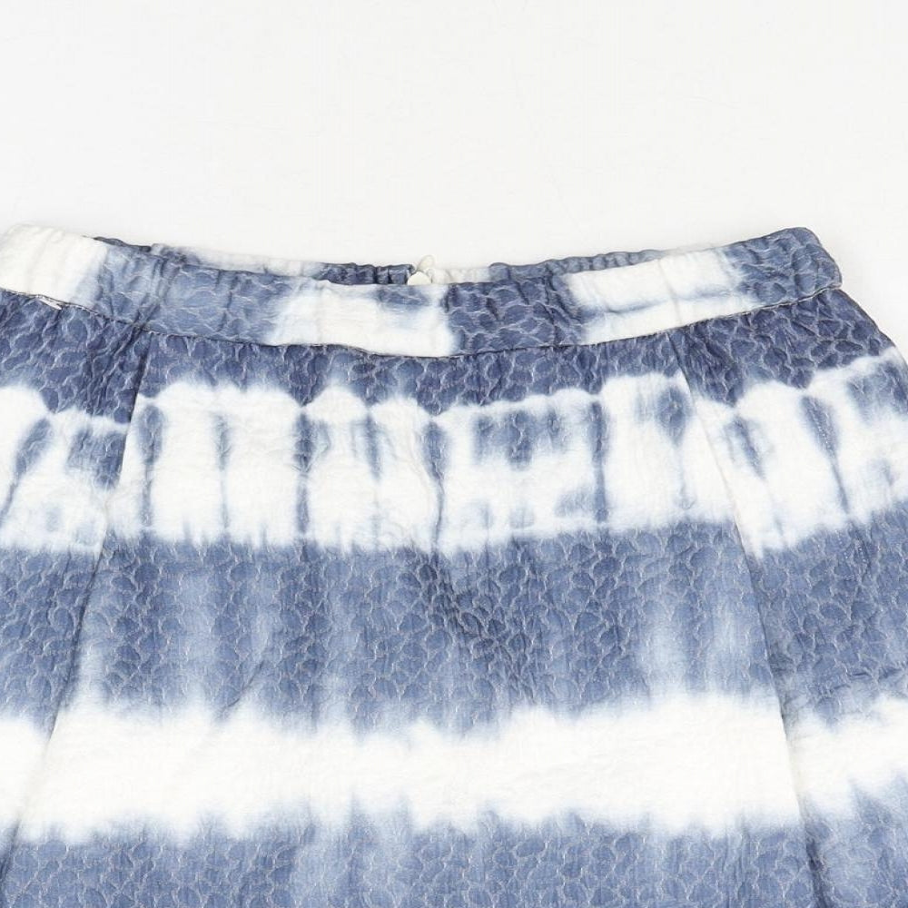 United Colors of Benetton Womens Blue Geometric Cotton A-Line Skirt Size 6 Zip - Tie Dye