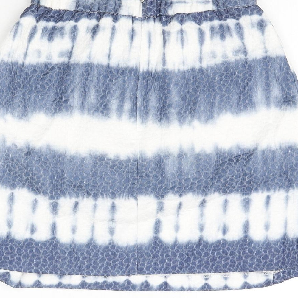 United Colors of Benetton Womens Blue Geometric Cotton A-Line Skirt Size 6 Zip - Tie Dye