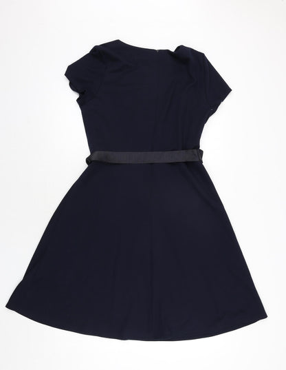 Kaliko Womens Blue Polyester A-Line Size 14 Round Neck Zip - Belted