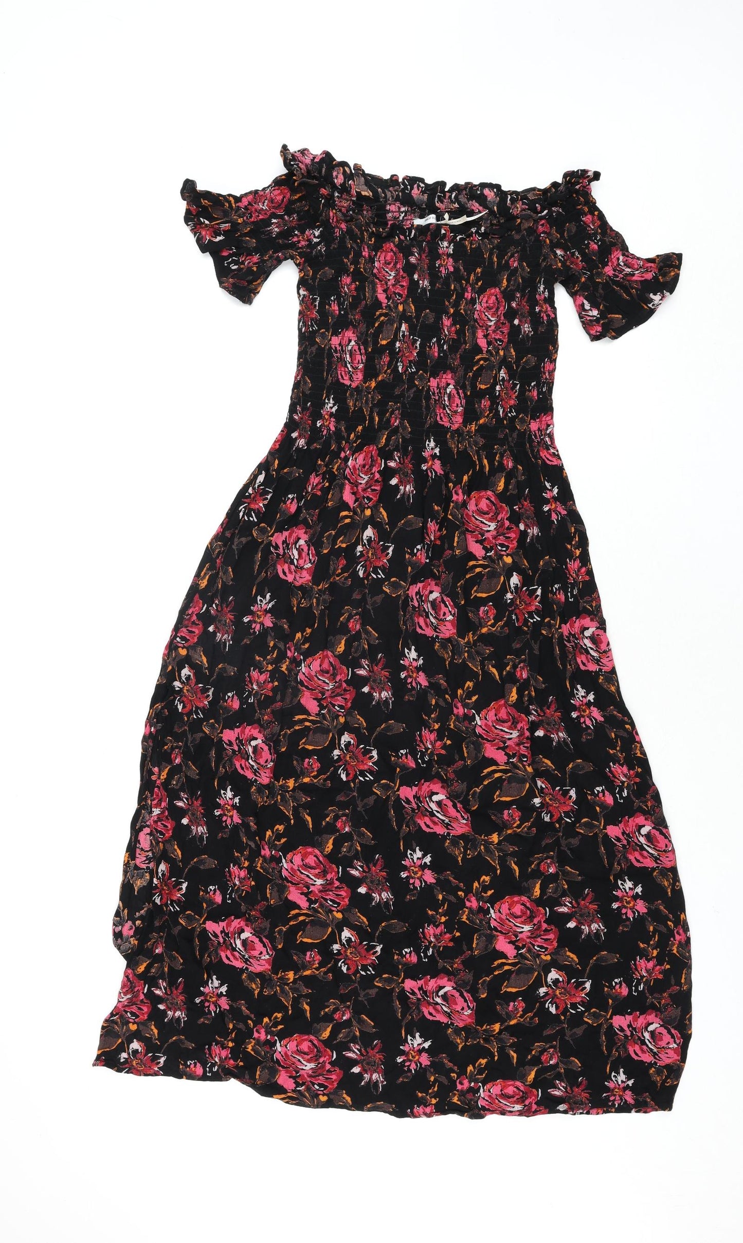 Kimchi Blue Womens Multicoloured Floral Viscose Shift Size XS Square Neck Pullover - Side Slit Rouched