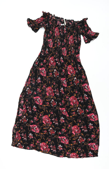 Kimchi Blue Womens Multicoloured Floral Viscose Shift Size XS Square Neck Pullover - Side Slit Rouched