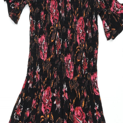 Kimchi Blue Womens Multicoloured Floral Viscose Shift Size XS Square Neck Pullover - Side Slit Rouched