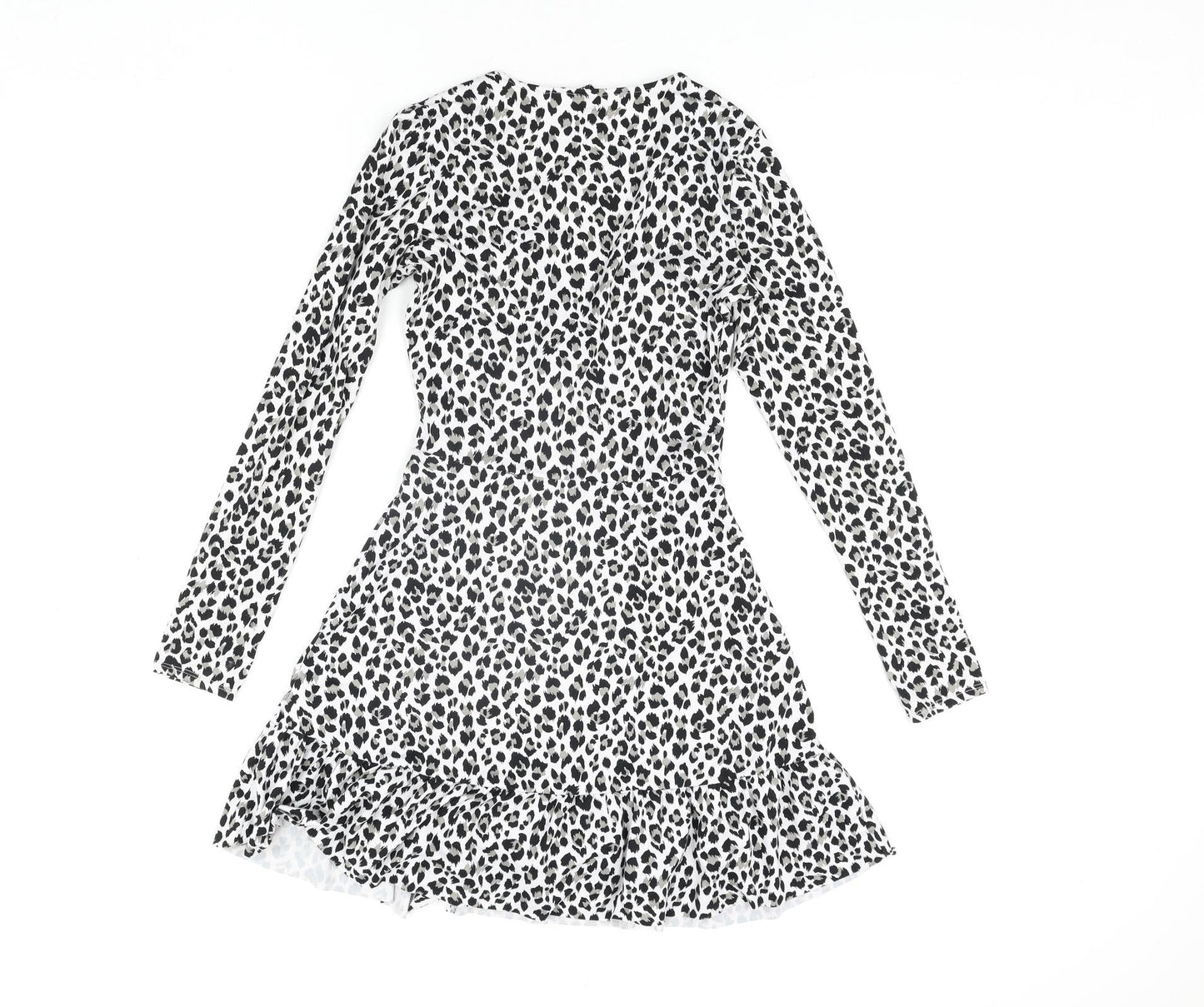 Divided by H&M Womens White Animal Print Polyester Wrap Dress Size XS V-Neck Tie - Leopard Print