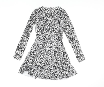 Divided by H&M Womens White Animal Print Polyester Wrap Dress Size XS V-Neck Tie - Leopard Print