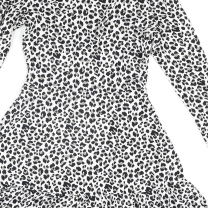 Divided by H&M Womens White Animal Print Polyester Wrap Dress Size XS V-Neck Tie - Leopard Print