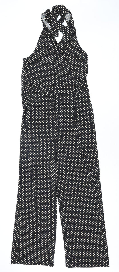 Oasis Womens Black Polka Dot Polyester Jumpsuit One-Piece Size M L28 in Tie
