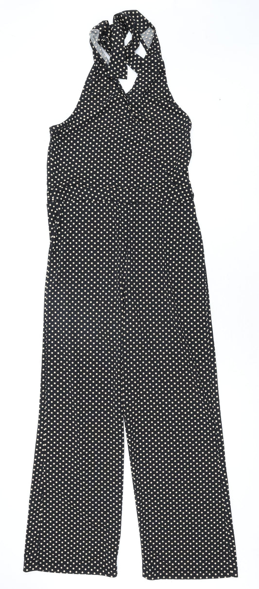 Oasis Womens Black Polka Dot Polyester Jumpsuit One-Piece Size M L28 in Tie