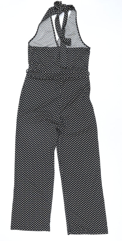 Oasis Womens Black Polka Dot Polyester Jumpsuit One-Piece Size M L28 in Tie