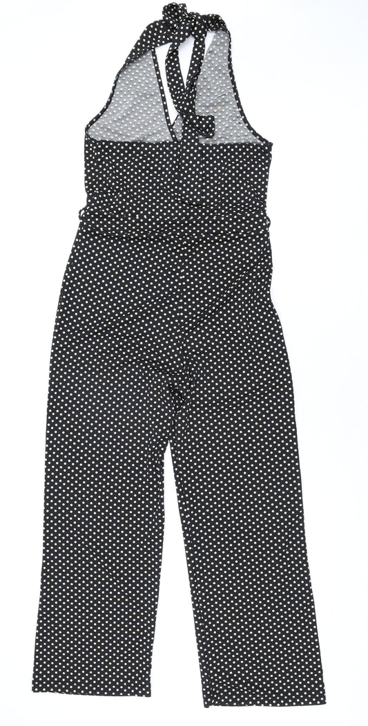Oasis Womens Black Polka Dot Polyester Jumpsuit One-Piece Size M L28 in Tie