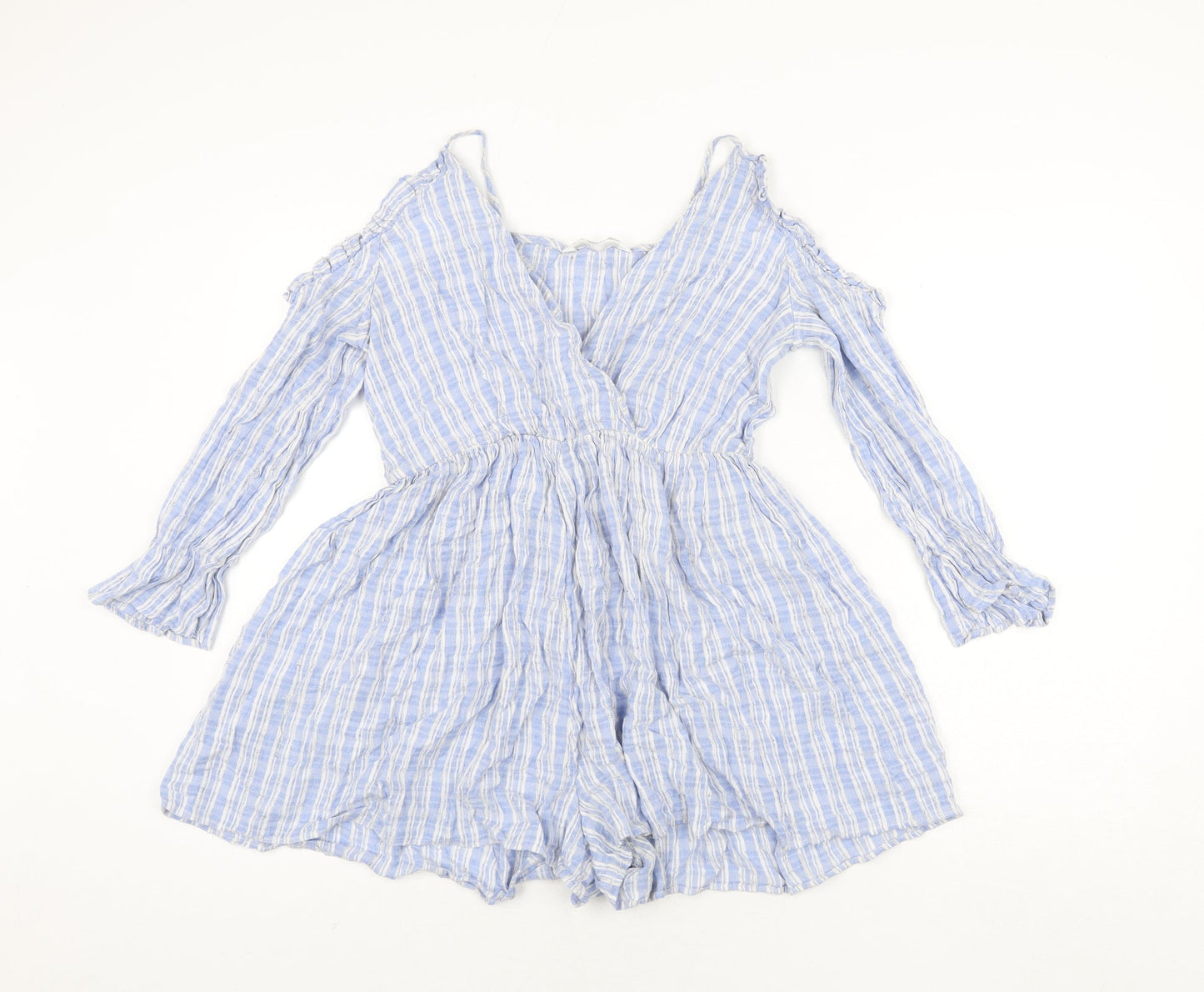 Zara Womens Blue Viscose Playsuit One-Piece Size M Pullover - Frill