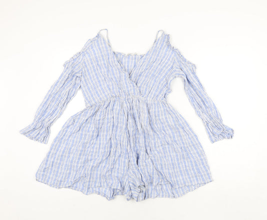 Zara Womens Blue Viscose Playsuit One-Piece Size M Pullover - Frill