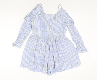 Zara Womens Blue Viscose Playsuit One-Piece Size M Pullover - Frill