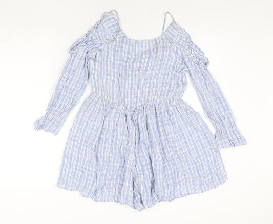 Zara Womens Blue Viscose Playsuit One-Piece Size M Pullover - Frill