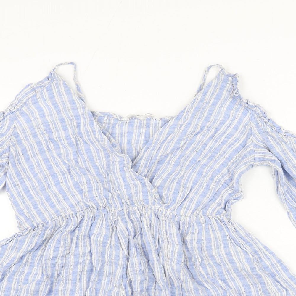 Zara Womens Blue Viscose Playsuit One-Piece Size M Pullover - Frill