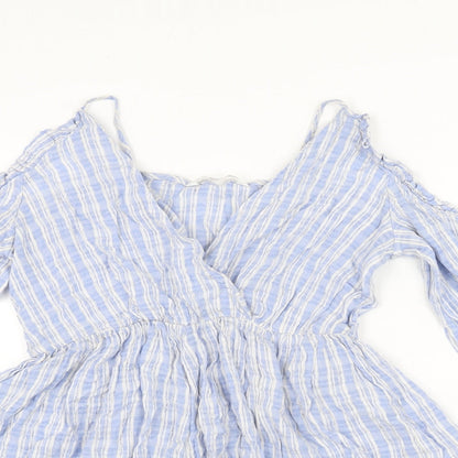 Zara Womens Blue Viscose Playsuit One-Piece Size M Pullover - Frill