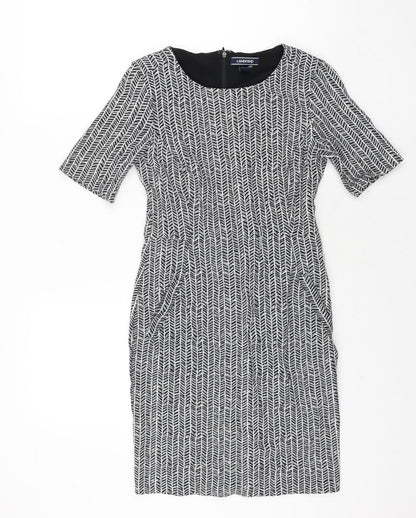 Lands' End Womens Black Herringbone Viscose Bodycon Size 4 Round Neck Zip