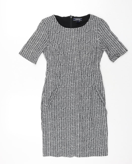 Lands' End Womens Black Herringbone Viscose Bodycon Size 4 Round Neck Zip