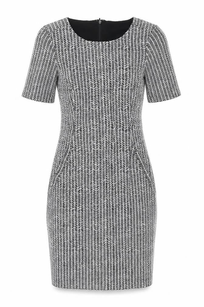 Lands' End Womens Black Herringbone Viscose Bodycon Size 4 Round Neck Zip