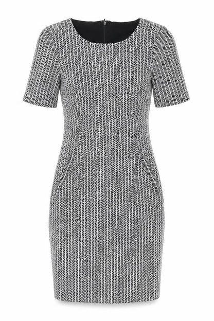 Lands' End Womens Black Herringbone Viscose Bodycon Size 4 Round Neck Zip
