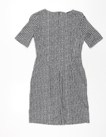 Lands' End Womens Black Herringbone Viscose Bodycon Size 4 Round Neck Zip