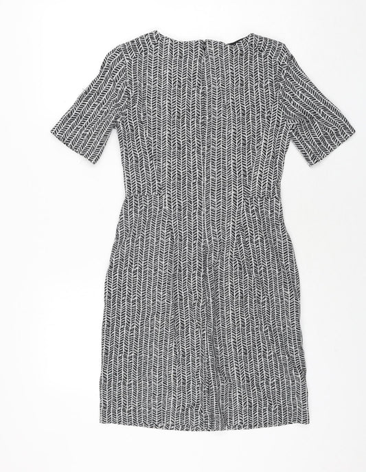 Lands' End Womens Black Herringbone Viscose Bodycon Size 4 Round Neck Zip