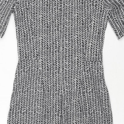Lands' End Womens Black Herringbone Viscose Bodycon Size 4 Round Neck Zip