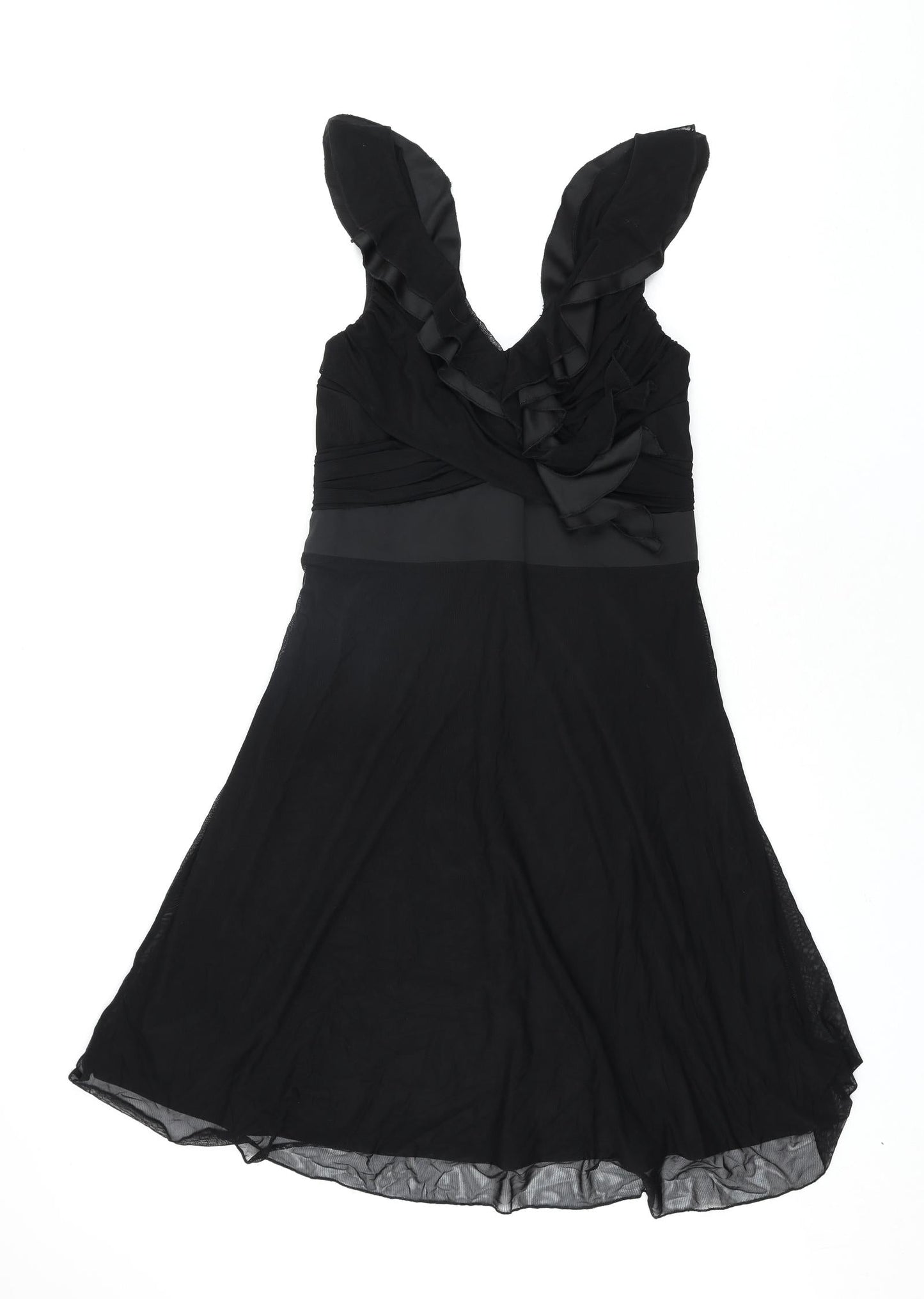 NEXT Womens Black Nylon Fit & Flare Size 12 V-Neck Pullover - Frill