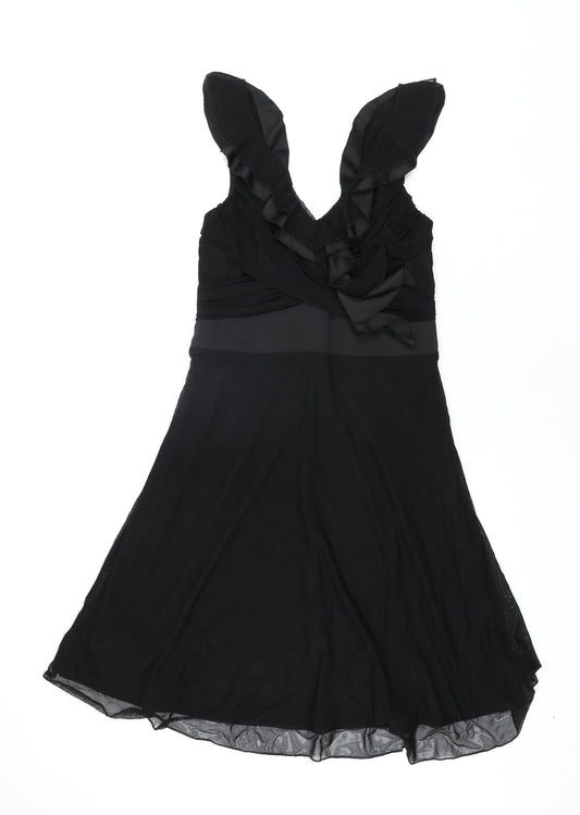 NEXT Womens Black Nylon Fit & Flare Size 12 V-Neck Pullover - Frill