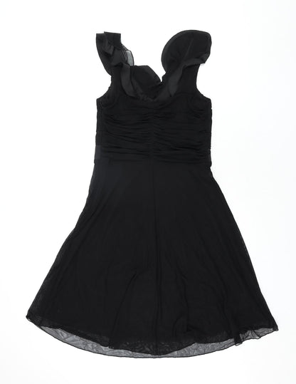 NEXT Womens Black Nylon Fit & Flare Size 12 V-Neck Pullover - Frill