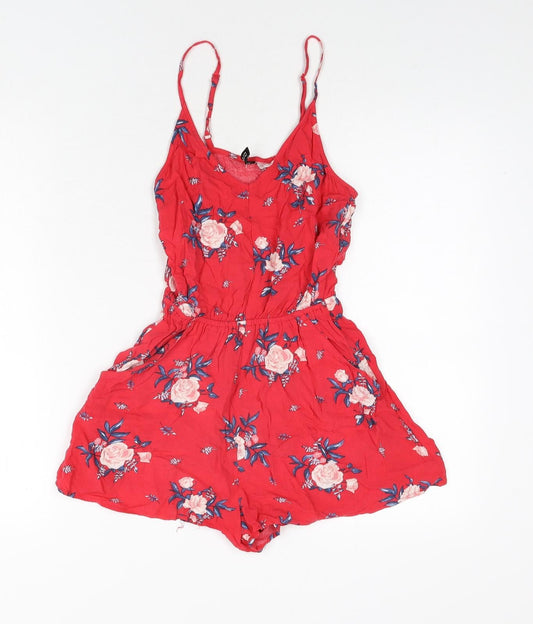 Divided by H&M Womens Red Floral Viscose Playsuit One-Piece Size 6 Pullover