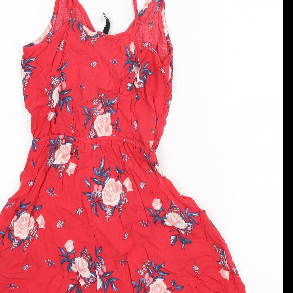 Divided by H&M Womens Red Floral Viscose Playsuit One-Piece Size 6 Pullover