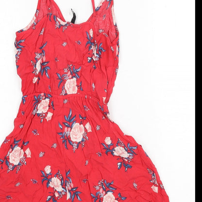 Divided by H&M Womens Red Floral Viscose Playsuit One-Piece Size 6 Pullover