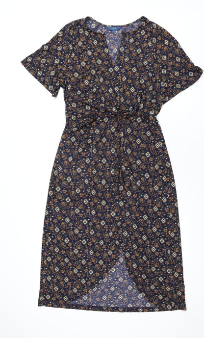 NEXT Womens Multicoloured Geometric Polyester Sheath Size 10 V-Neck Pullover