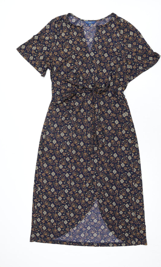 NEXT Womens Multicoloured Geometric Polyester Sheath Size 10 V-Neck Pullover