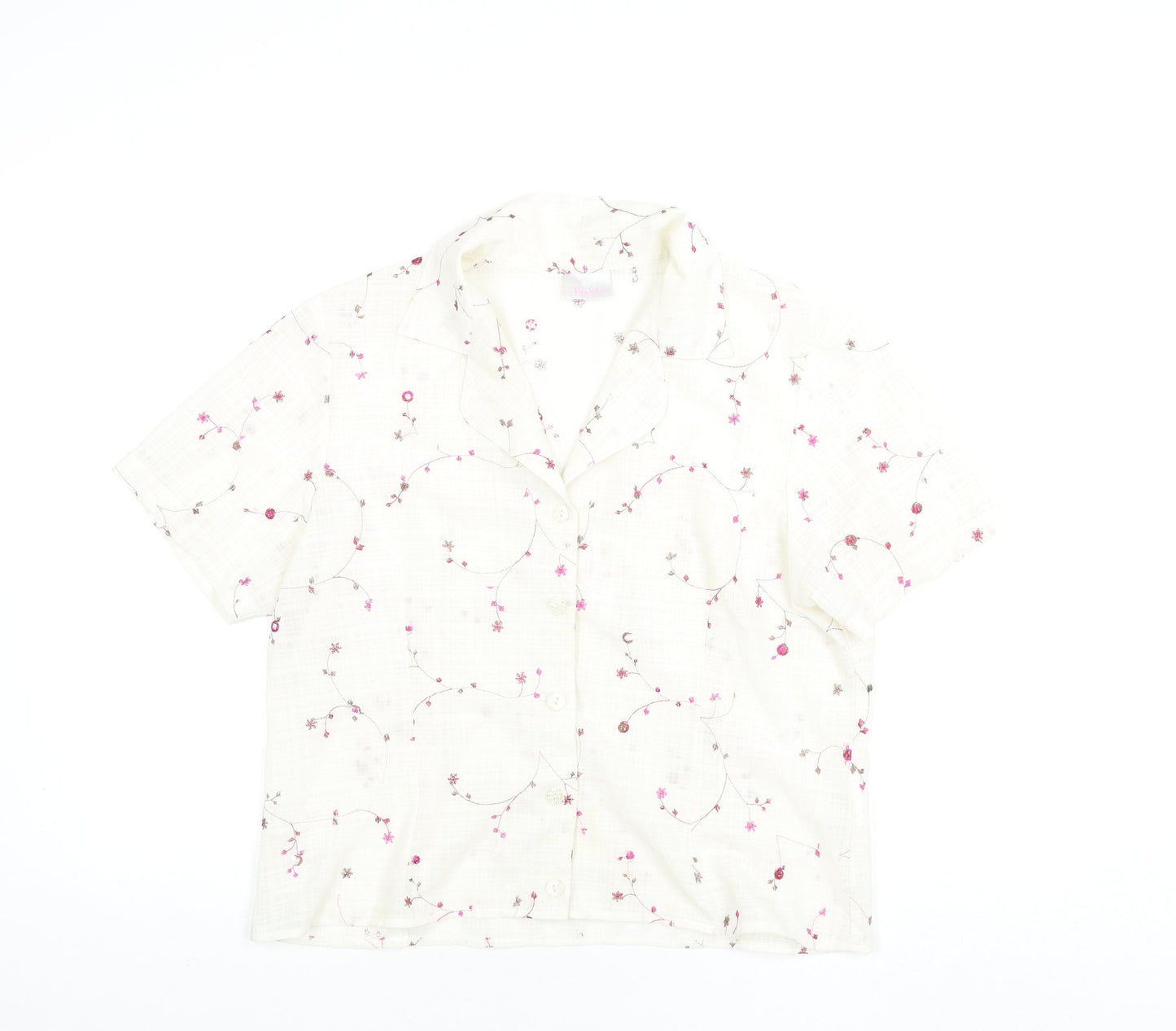 Deau Ville Womens Ivory Floral Polyester Basic Button-Up Size 16 Collared