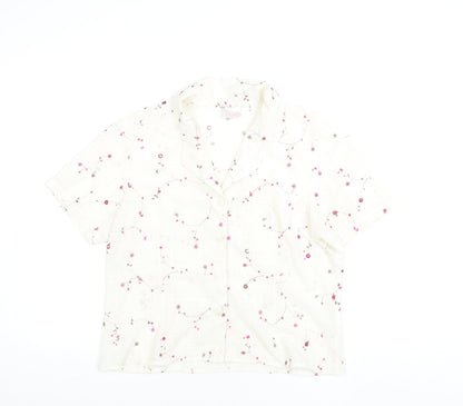 Deau Ville Womens Ivory Floral Polyester Basic Button-Up Size 16 Collared