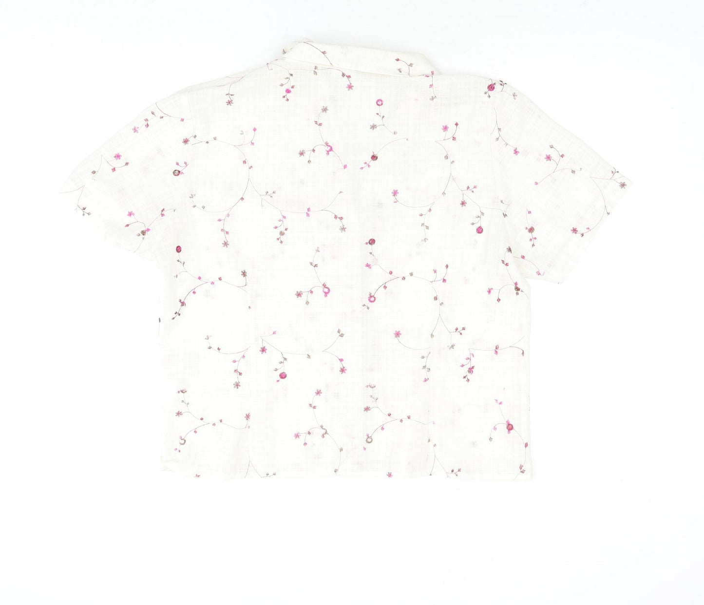 Deau Ville Womens Ivory Floral Polyester Basic Button-Up Size 16 Collared