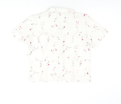 Deau Ville Womens Ivory Floral Polyester Basic Button-Up Size 16 Collared