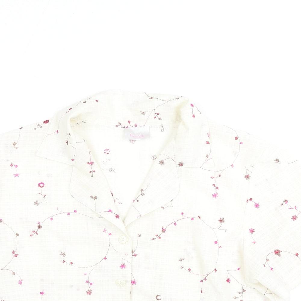 Deau Ville Womens Ivory Floral Polyester Basic Button-Up Size 16 Collared