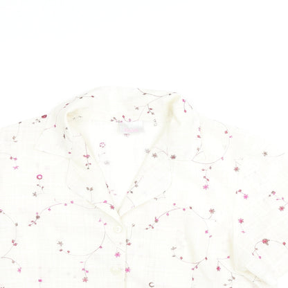 Deau Ville Womens Ivory Floral Polyester Basic Button-Up Size 16 Collared