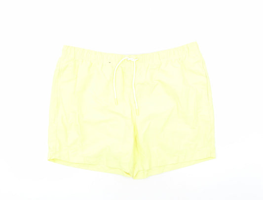 Marks and Spencer Mens Yellow Polyester Sweat Shorts Size 2XL L6 in Regular Drawstring - Elasticated Waist Swim Shorts Pockets