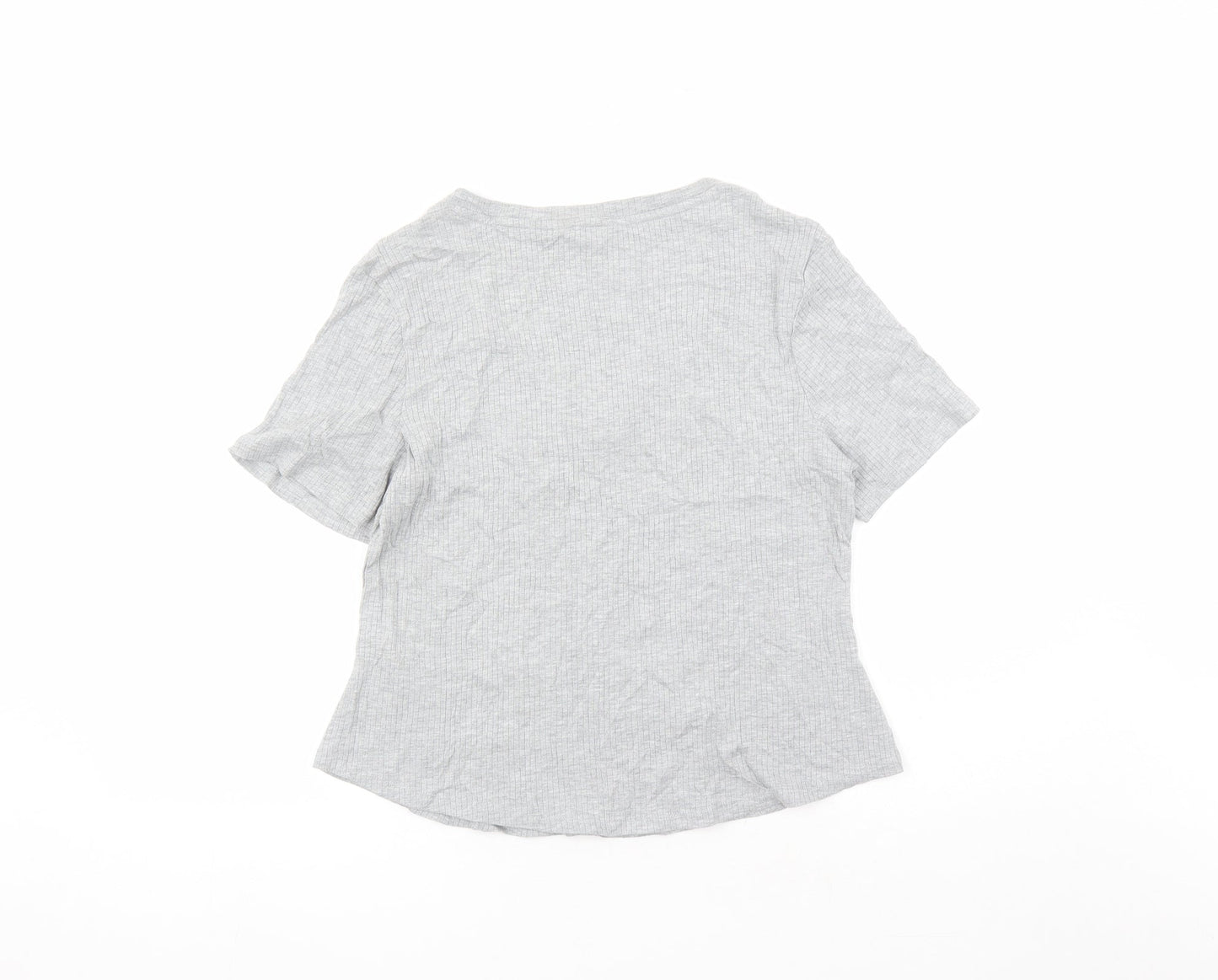 Marks and Spencer Womens Grey Cotton Basic T-Shirt Size L V-Neck Pullover