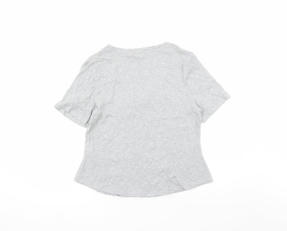 Marks and Spencer Womens Grey Cotton Basic T-Shirt Size L V-Neck Pullover