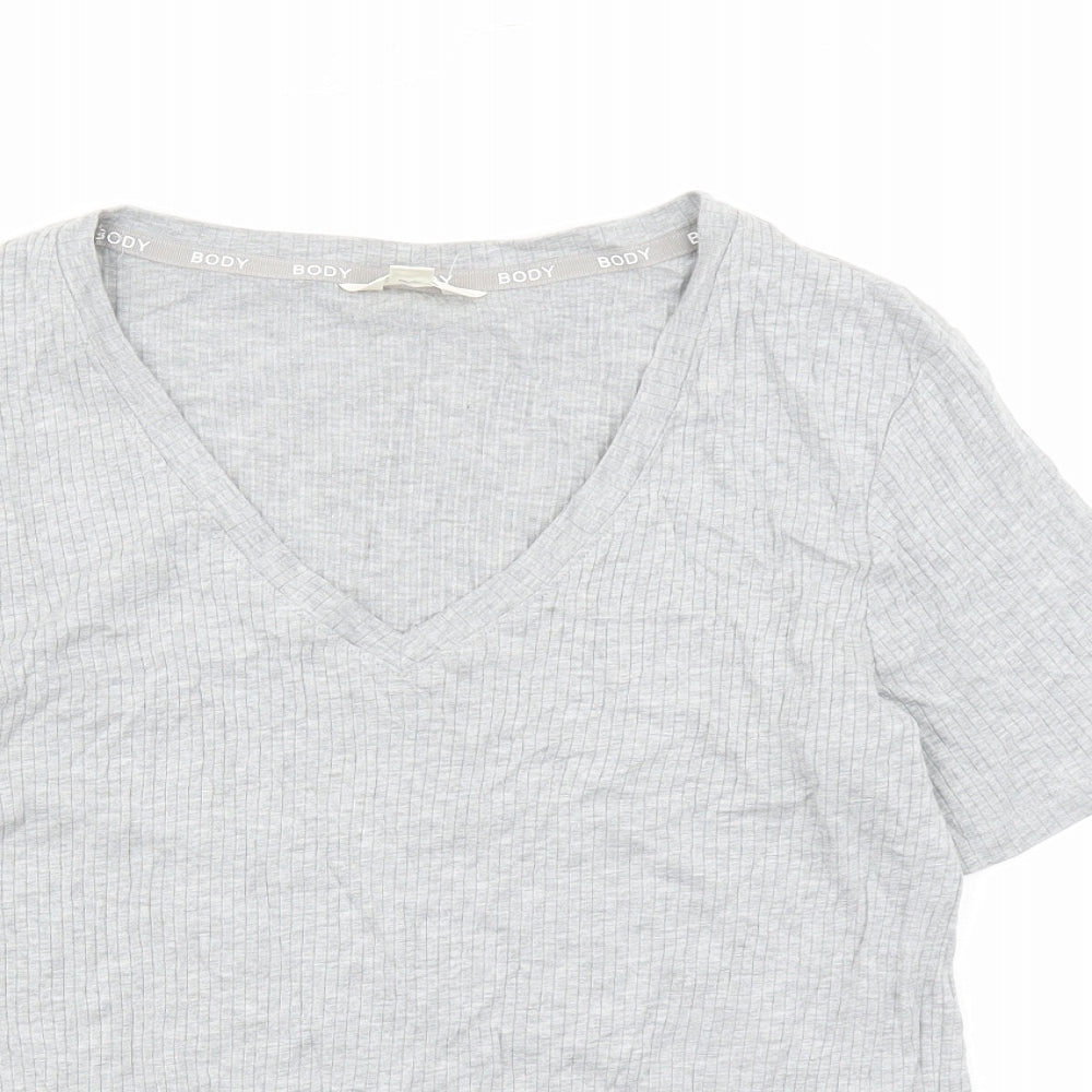 Marks and Spencer Womens Grey Cotton Basic T-Shirt Size L V-Neck Pullover