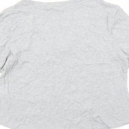 Marks and Spencer Womens Grey Cotton Basic T-Shirt Size L V-Neck Pullover