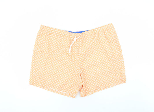 Marks and Spencer Mens Orange Geometric Polyester Sweat Shorts Size 3XL L6 in Regular Drawstring - Elasticated Waist Swim Shorts Pockets