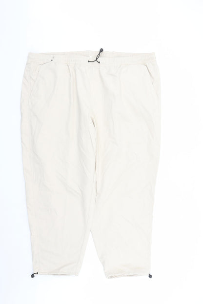 GOODMOVE Womens Beige Polyester Track Pants Trousers Size 24 L26 in Regular Drawstring - Elasticated Waist Pockets